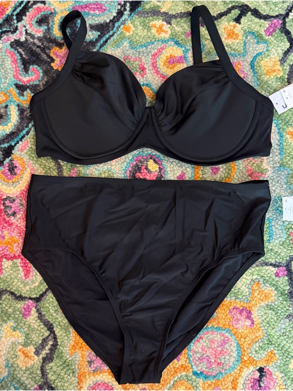 Lands' End Black Underwire High-Waist Bikini Set